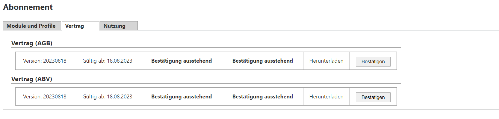 Meldung Bestätigung ausstehend