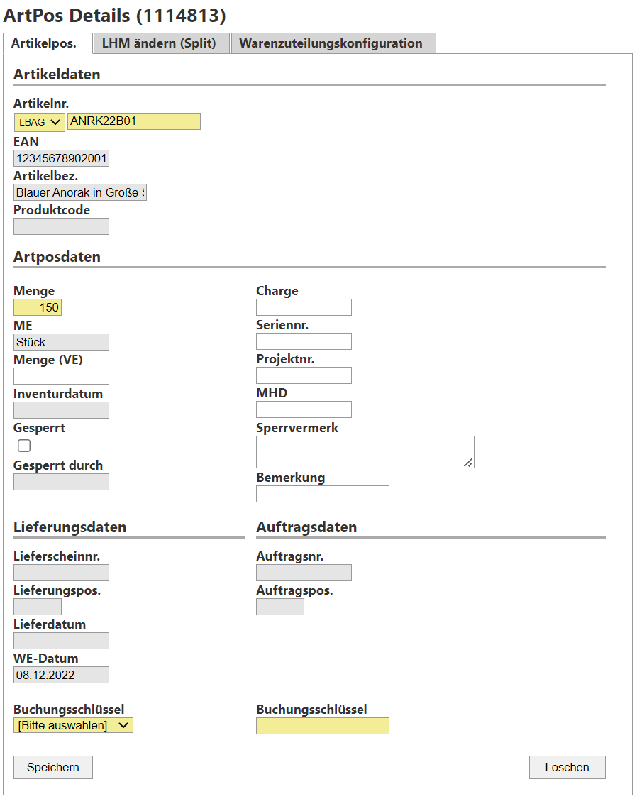 Details Artikelposition